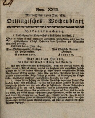 Oettingisches Wochenblatt Mittwoch 14. Juni 1815