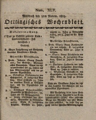 Oettingisches Wochenblatt Mittwoch 8. November 1815
