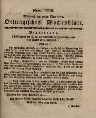 Oettingisches Wochenblatt Mittwoch 29. Mai 1816