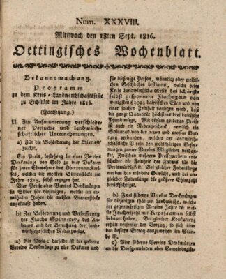 Oettingisches Wochenblatt Mittwoch 18. September 1816