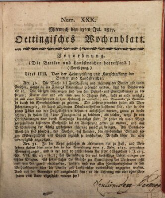 Oettingisches Wochenblatt Mittwoch 23. Juli 1817