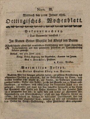 Oettingisches Wochenblatt Mittwoch 21. Januar 1818
