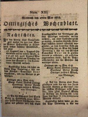Oettingisches Wochenblatt Mittwoch 27. Mai 1818