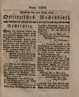 Oettingisches Wochenblatt Mittwoch 9. Juni 1819