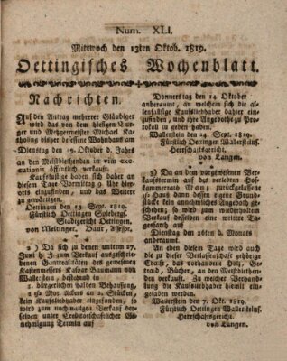 Oettingisches Wochenblatt Mittwoch 13. Oktober 1819