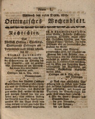 Oettingisches Wochenblatt Mittwoch 15. Dezember 1819