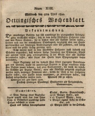 Oettingisches Wochenblatt Mittwoch 5. April 1820