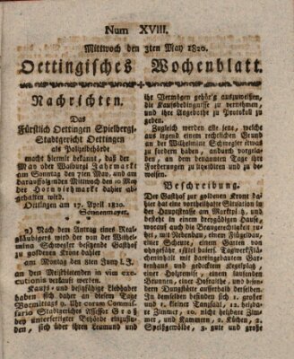 Oettingisches Wochenblatt Mittwoch 3. Mai 1820
