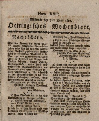 Oettingisches Wochenblatt Mittwoch 7. Juni 1820