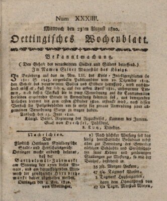 Oettingisches Wochenblatt Mittwoch 23. August 1820