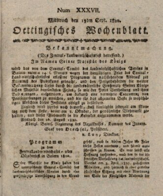 Oettingisches Wochenblatt Mittwoch 13. September 1820