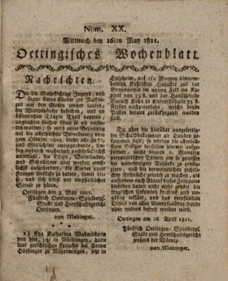 Oettingisches Wochenblatt Mittwoch 16. Mai 1821