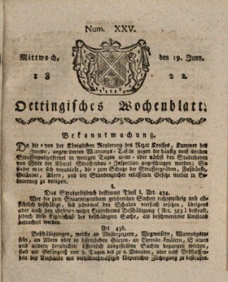 Oettingisches Wochenblatt Mittwoch 19. Juni 1822