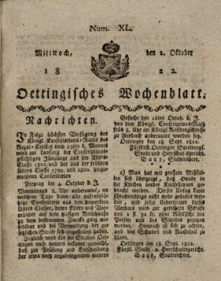 Oettingisches Wochenblatt Mittwoch 2. Oktober 1822
