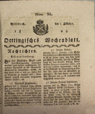 Oettingisches Wochenblatt Mittwoch 1. Oktober 1823