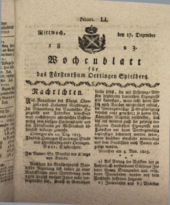 Wochenblatt für das Fürstenthum Oettingen-Spielberg (Oettingisches Wochenblatt) Mittwoch 17. Dezember 1823