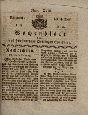 Wochenblatt für das Fürstenthum Oettingen-Spielberg (Oettingisches Wochenblatt) Mittwoch 28. April 1824