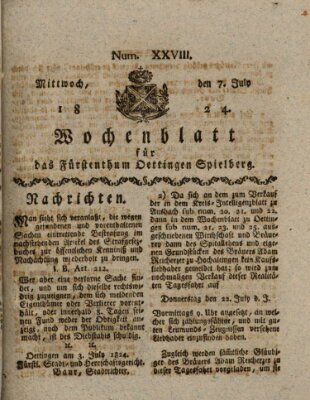 Wochenblatt für das Fürstenthum Oettingen-Spielberg (Oettingisches Wochenblatt) Mittwoch 7. Juli 1824
