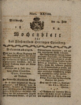 Wochenblatt für das Fürstenthum Oettingen-Spielberg (Oettingisches Wochenblatt) Mittwoch 14. Juli 1824