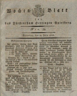 Wochenblatt für das Fürstenthum Oettingen-Spielberg (Oettingisches Wochenblatt) Dienstag 18. Juli 1826