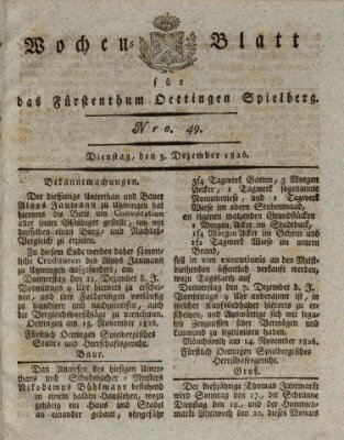 Wochenblatt für das Fürstenthum Oettingen-Spielberg (Oettingisches Wochenblatt) Dienstag 5. Dezember 1826