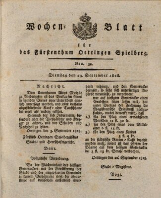 Wochenblatt für das Fürstenthum Oettingen-Spielberg (Oettingisches Wochenblatt) Dienstag 23. September 1828