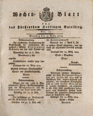 Wochenblatt für das Fürstenthum Oettingen-Spielberg (Oettingisches Wochenblatt) Dienstag 17. März 1829