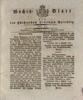 Wochenblatt für das Fürstenthum Oettingen-Spielberg (Oettingisches Wochenblatt) Dienstag 11. August 1829