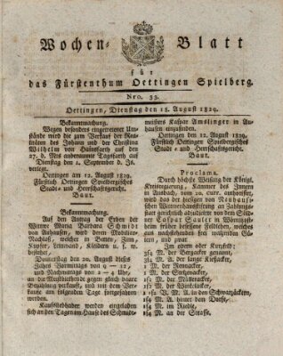 Wochenblatt für das Fürstenthum Oettingen-Spielberg (Oettingisches Wochenblatt) Dienstag 18. August 1829
