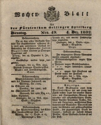 Wochenblatt für das Fürstenthum Oettingen-Spielberg (Oettingisches Wochenblatt) Dienstag 4. Dezember 1832