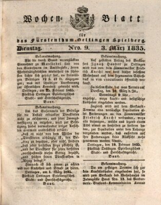 Wochenblatt für das Fürstenthum Oettingen-Spielberg (Oettingisches Wochenblatt) Dienstag 3. März 1835