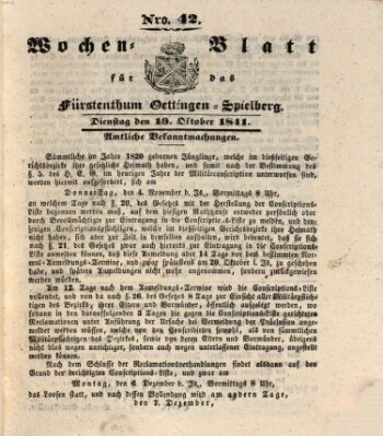 Wochenblatt für das Fürstenthum Oettingen-Spielberg (Oettingisches Wochenblatt) Dienstag 19. Oktober 1841