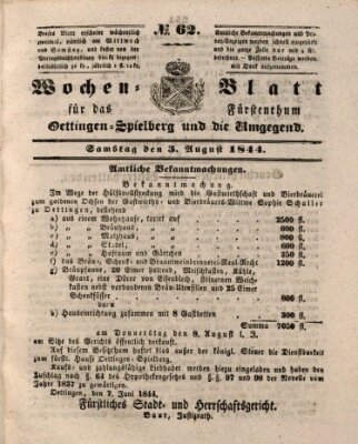 Wochenblatt für das Fürstenthum Oettingen-Spielberg und die Umgegend (Oettingisches Wochenblatt) Samstag 3. August 1844