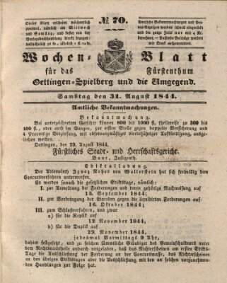 Wochenblatt für das Fürstenthum Oettingen-Spielberg und die Umgegend (Oettingisches Wochenblatt) Samstag 31. August 1844