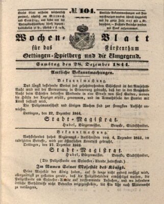 Wochenblatt für das Fürstenthum Oettingen-Spielberg und die Umgegend (Oettingisches Wochenblatt) Samstag 28. Dezember 1844