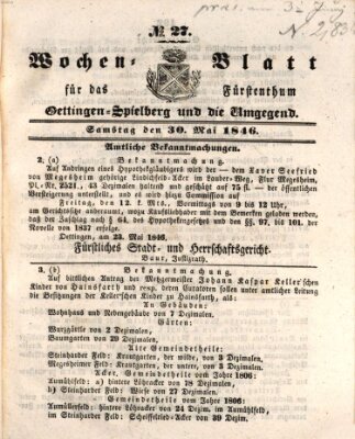 Wochenblatt für das Fürstenthum Oettingen-Spielberg und die Umgegend (Oettingisches Wochenblatt) Samstag 30. Mai 1846