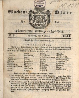 Wochen-Blatt für das Fürstenthum Oettingen-Spielberg (Oettingisches Wochenblatt) Samstag 9. Januar 1847