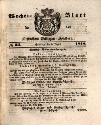Wochen-Blatt für das Fürstenthum Oettingen-Spielberg (Oettingisches Wochenblatt) Samstag 5. August 1848