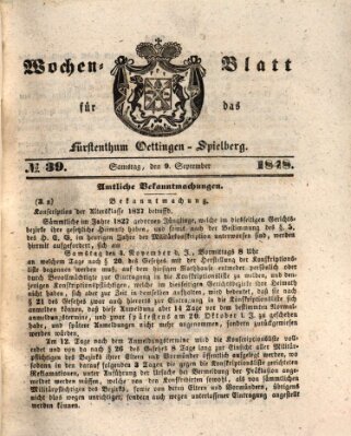Wochen-Blatt für das Fürstenthum Oettingen-Spielberg (Oettingisches Wochenblatt) Samstag 9. September 1848