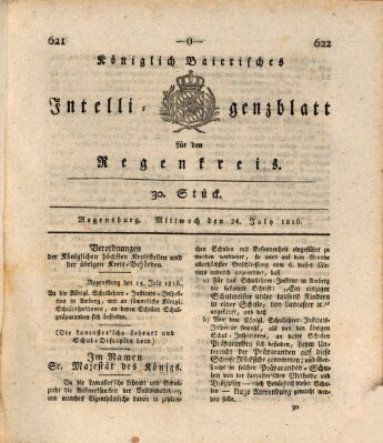 Königlich-baierisches Intelligenzblatt für den Regen-Kreis (Königlich bayerisches Intelligenzblatt für die Oberpfalz und von Regensburg) Mittwoch 24. Juli 1816