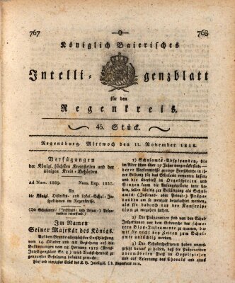 Königlich-baierisches Intelligenzblatt für den Regen-Kreis (Königlich bayerisches Intelligenzblatt für die Oberpfalz und von Regensburg) Mittwoch 11. November 1818