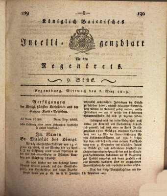 Königlich-baierisches Intelligenzblatt für den Regen-Kreis (Königlich bayerisches Intelligenzblatt für die Oberpfalz und von Regensburg) Mittwoch 3. März 1819