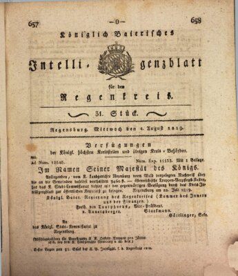 Königlich-baierisches Intelligenzblatt für den Regen-Kreis (Königlich bayerisches Intelligenzblatt für die Oberpfalz und von Regensburg) Mittwoch 4. August 1819