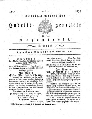Königlich-baierisches Intelligenzblatt für den Regen-Kreis (Königlich bayerisches Intelligenzblatt für die Oberpfalz und von Regensburg) Mittwoch 22. Oktober 1823