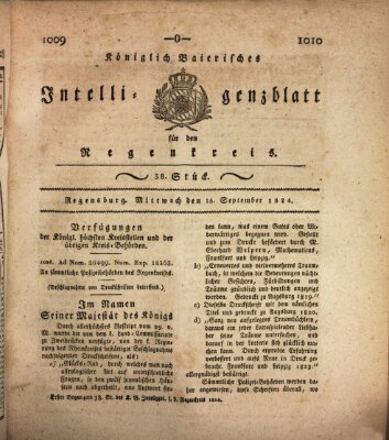 Königlich-baierisches Intelligenzblatt für den Regen-Kreis (Königlich bayerisches Intelligenzblatt für die Oberpfalz und von Regensburg) Mittwoch 15. September 1824