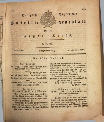 Königlich-baierisches Intelligenzblatt für den Regen-Kreis (Königlich bayerisches Intelligenzblatt für die Oberpfalz und von Regensburg) Mittwoch 25. Juni 1828