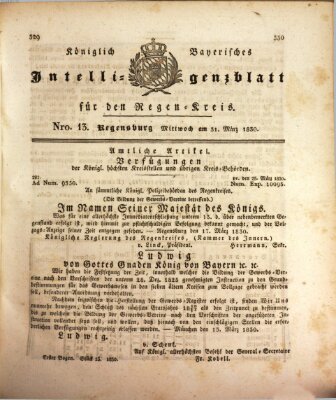 Königlich-baierisches Intelligenzblatt für den Regen-Kreis (Königlich bayerisches Intelligenzblatt für die Oberpfalz und von Regensburg) Mittwoch 31. März 1830
