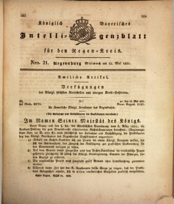 Königlich-baierisches Intelligenzblatt für den Regen-Kreis (Königlich bayerisches Intelligenzblatt für die Oberpfalz und von Regensburg) Mittwoch 25. Mai 1831