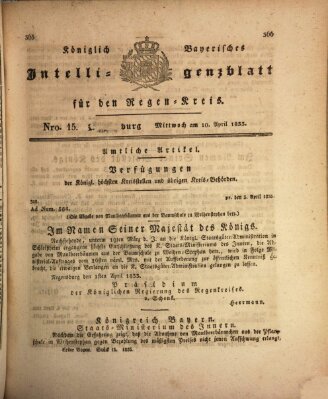 Königlich-baierisches Intelligenzblatt für den Regen-Kreis (Königlich bayerisches Intelligenzblatt für die Oberpfalz und von Regensburg) Mittwoch 10. April 1833