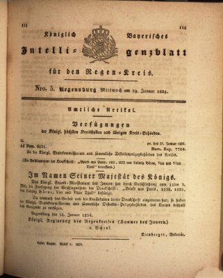 Königlich-baierisches Intelligenzblatt für den Regen-Kreis (Königlich bayerisches Intelligenzblatt für die Oberpfalz und von Regensburg) Mittwoch 29. Januar 1834